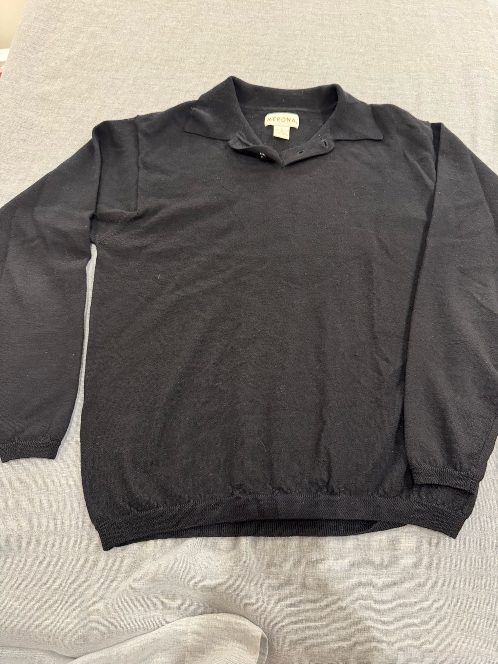 Merona Men's Black Long-Sleeve Fine Merino Wool Sweater Sz. L Preppy Old Money